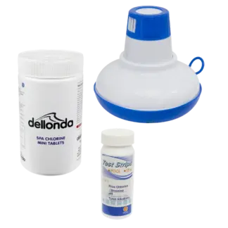 Dellonda Hot Tub/Spa & Swimming Pool Chlorine Pack includes Chlorine Mini Tabs 1kg, Chemical Floaters & 3-in-1 Test Strips [DL97]