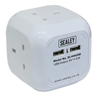 1.4m Extension Cable Cube 4 x 230V & 2 x USB - White [EL144USB]