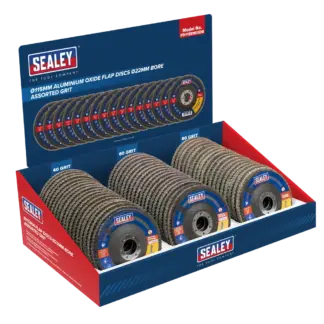 115mm Aluminium Oxide Flap Discs Assorted Grit 22mm Bore - Display Box of 60 [FD115EMIXDB]