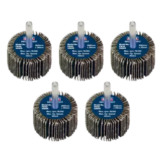 40 x 30mm Abrasive Flap Wheel with 6mm Shaft Assorted Grit - Pack of 5 [FW4030ASS]