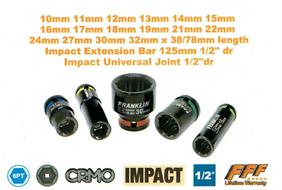 Franklin 34pce GEAR F IMPACT SOCKETS 1/2" COLOUR CODED STD & DEEP