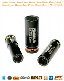 Franklin 16pce GEAR F IMPACT SOCKETS 1/2" COLOUR CODED DEEP IN EVA