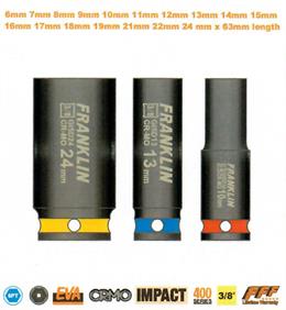 Franklin 17pce GEAR F IMPACT SOCKETS 3/8" COLOUR CODED DEEP IN EVA