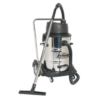 Industrial Vacuum Cleaner Wet & Dry Stainless Steel Drum with Swivel Emptying 77L 2400W [PC477]