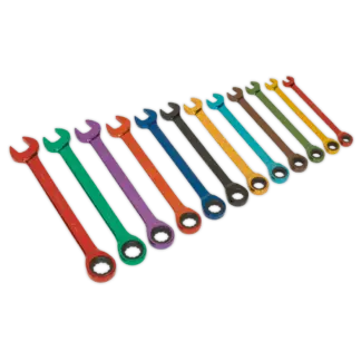 Siegen Multi-Coloured Combination Ratchet Spanner Set 12pc [S01075]