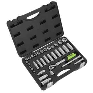 Siegen Extendable Ratchet Socket Set 3/8"Sq Drive 34pc [S01287]
