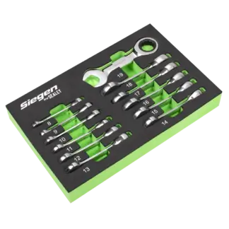 Siegen Stubby Combination Ratchet Spanner Set in EVA Foam Tray 12pc [S0633]