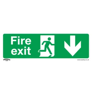 Worksafe® Fire Exit (Down) Safety Sign, Rigid Plastic - Pack of 10 [SS22P10]