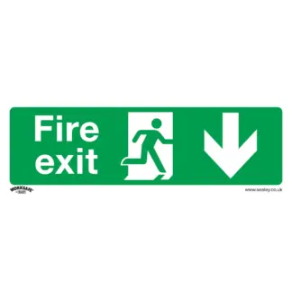 Worksafe® Fire Exit (Down) Safety Sign, Self-Adhesive Vinyl - Pack of 10 [SS22V10]