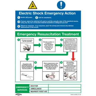 Worksafe® Electric Shock Emergency Action Safety Sign - Rigid Plastic [SS33P1]