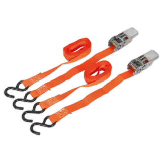 Ratchet Straps Polyester Webbing with S-Hooks 25mm x 4m 500kg Breaking Strength - Pair [TD0540S2]