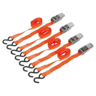 Ratchet Straps Polyester Webbing with S-Hooks 25mm x 4m 500kg Breaking Strength - 2 Pairs [TD0540S4]