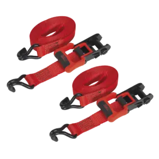 Ratchet Straps Polyester Webbing with J-Hooks 32mm x 4.9m 1200kg Breaking Strength - 2 Pairs [TD41248JD]