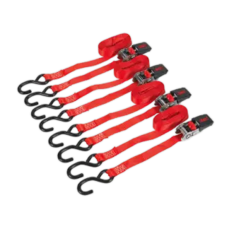 Ratchet Strap Polyester Webbing with S-Hooks 25mm x 4m 800kg Breaking Strength - 2 Pairs [TD484SD]