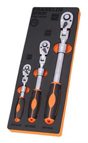 Franklin XF 3 pce 72 Teeth Flexi Extending Ratchet Set 1/4" 3/8" 1/2" dr