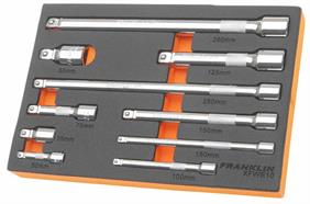Franklin XF 10 pce Two Stage Wobble and Fixed Extension Bar Set 1/4" 3/8" 1/2" dr