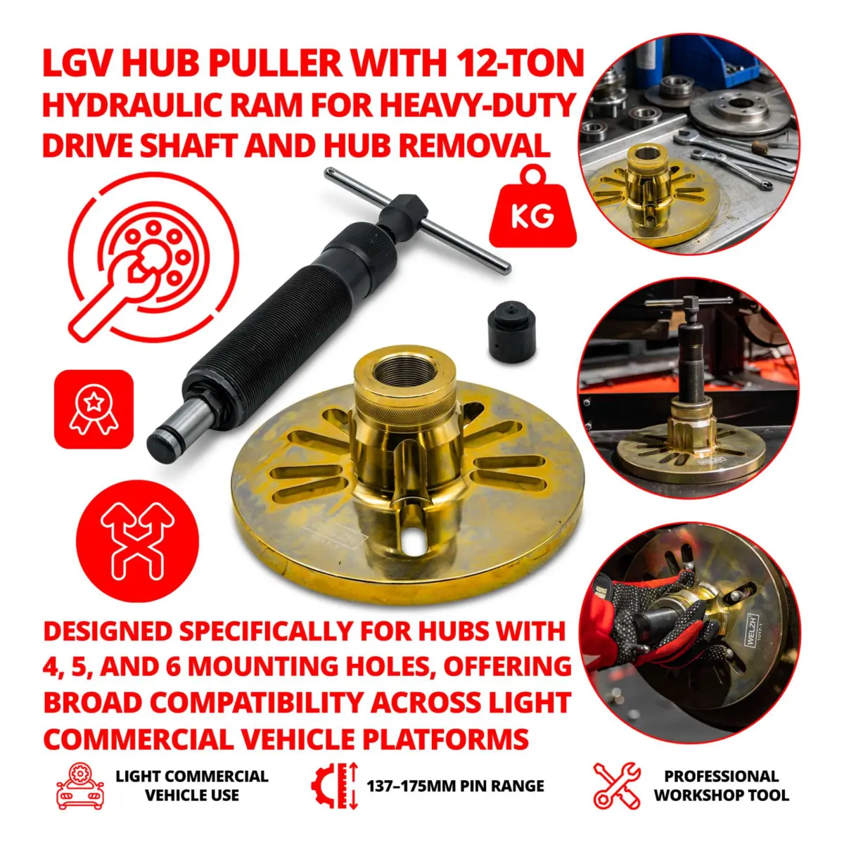 Hub Puller (LGV 225-mm) & 12-Ton Hydraulic Ram - Image 2