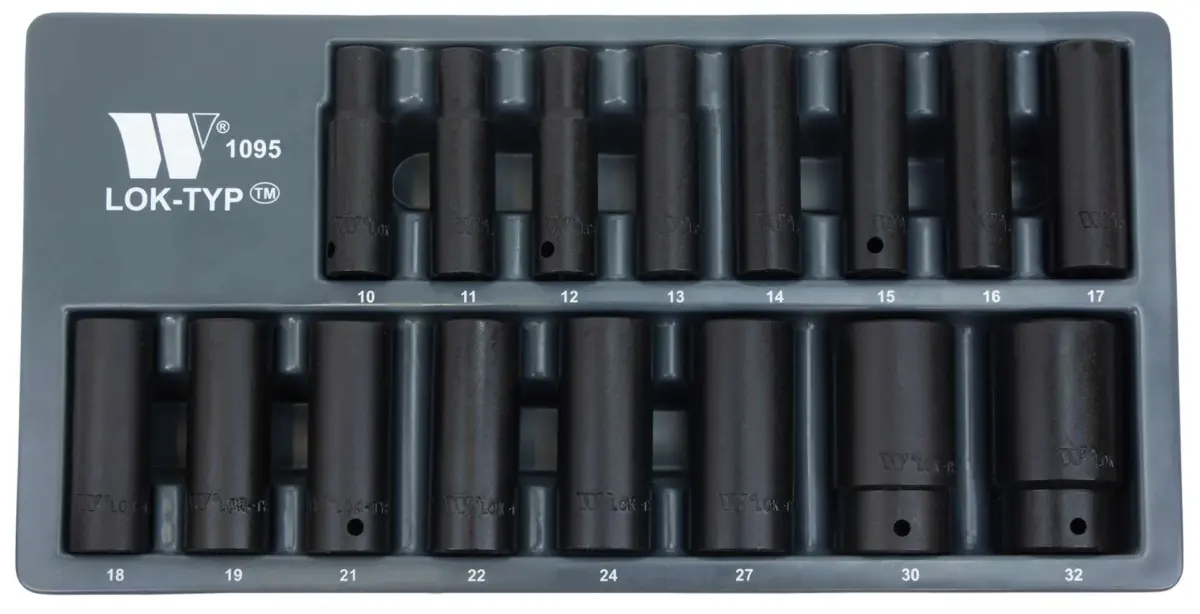 Socket Set; Lok-Typ™, Deep, Impact, 1/2''dr, 10-32mm