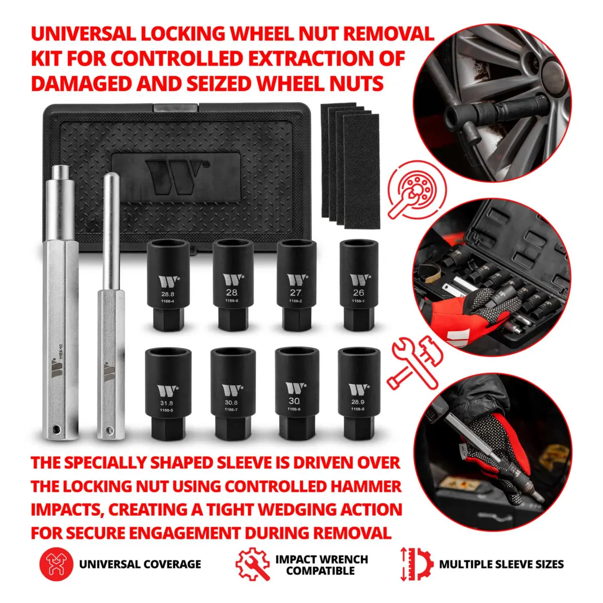 Locking Wheel Nut Removal Kit; Universal, 26.0-31.8 - Image 3