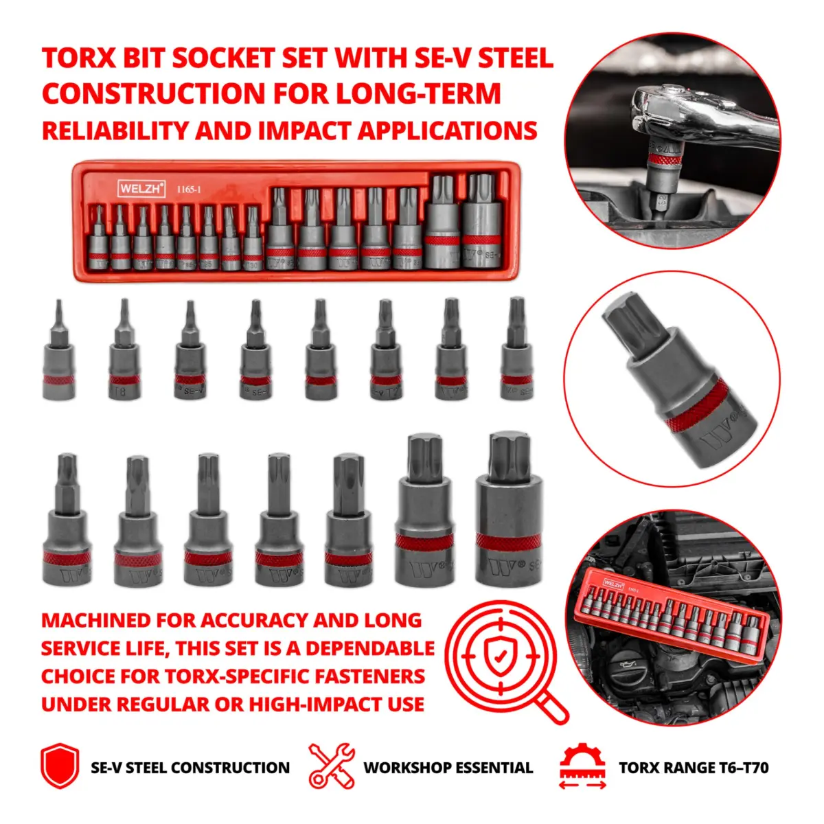 Bit Socket Set, Torx Bits?, SE-V Steel, T6-T70 - Image 3