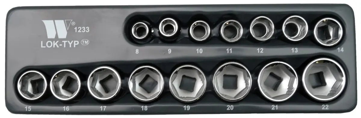 15-Piece Lok-TYP Shallow Sockets 3/8dr 8-22mm