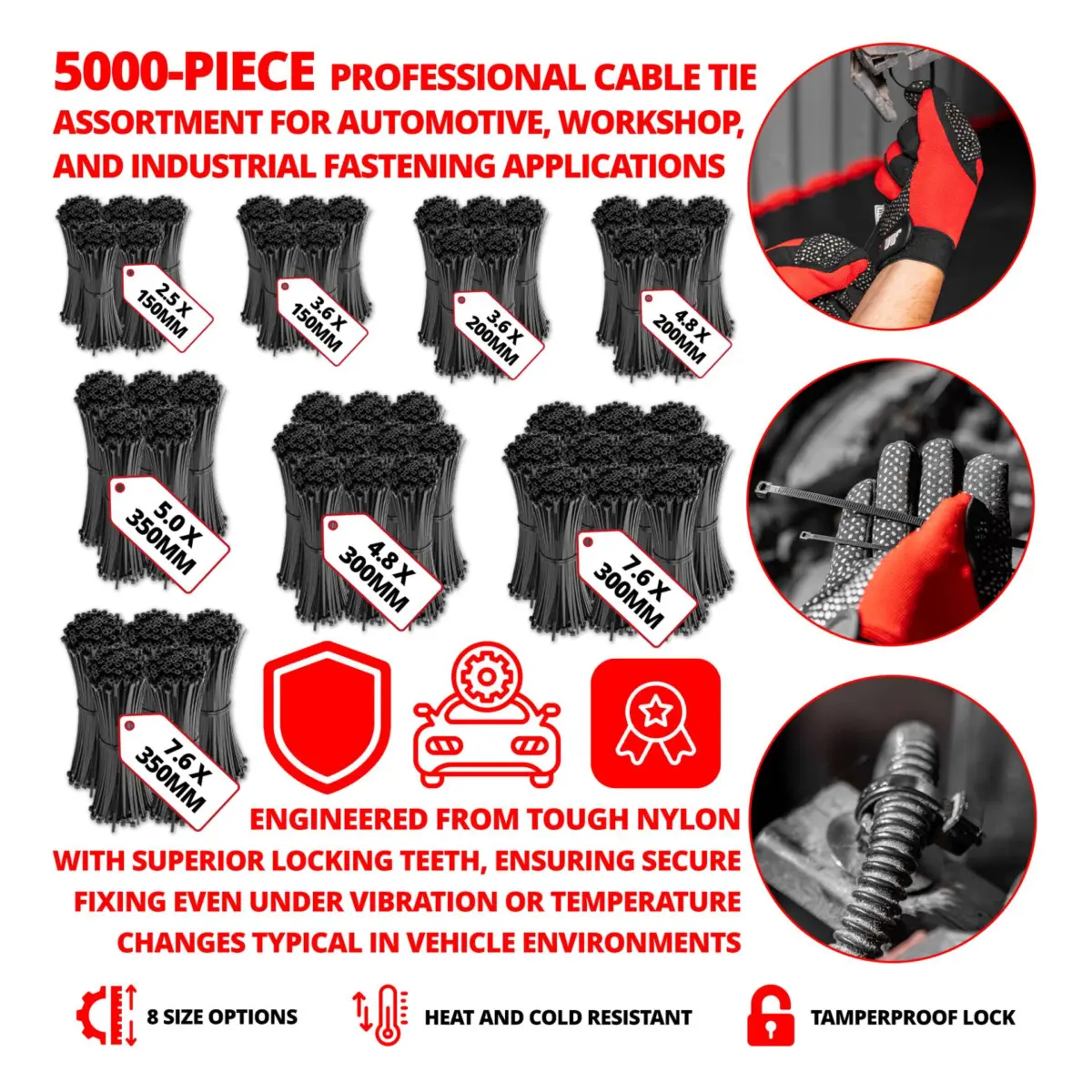 Multi Assortment Cable Tie Kit; 5000-Piece - Image 3