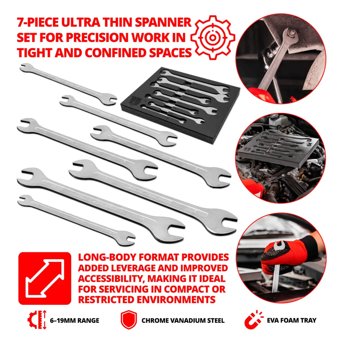 7-Piece Spanner Set; Ultra Thin 6-19mm - Image 3