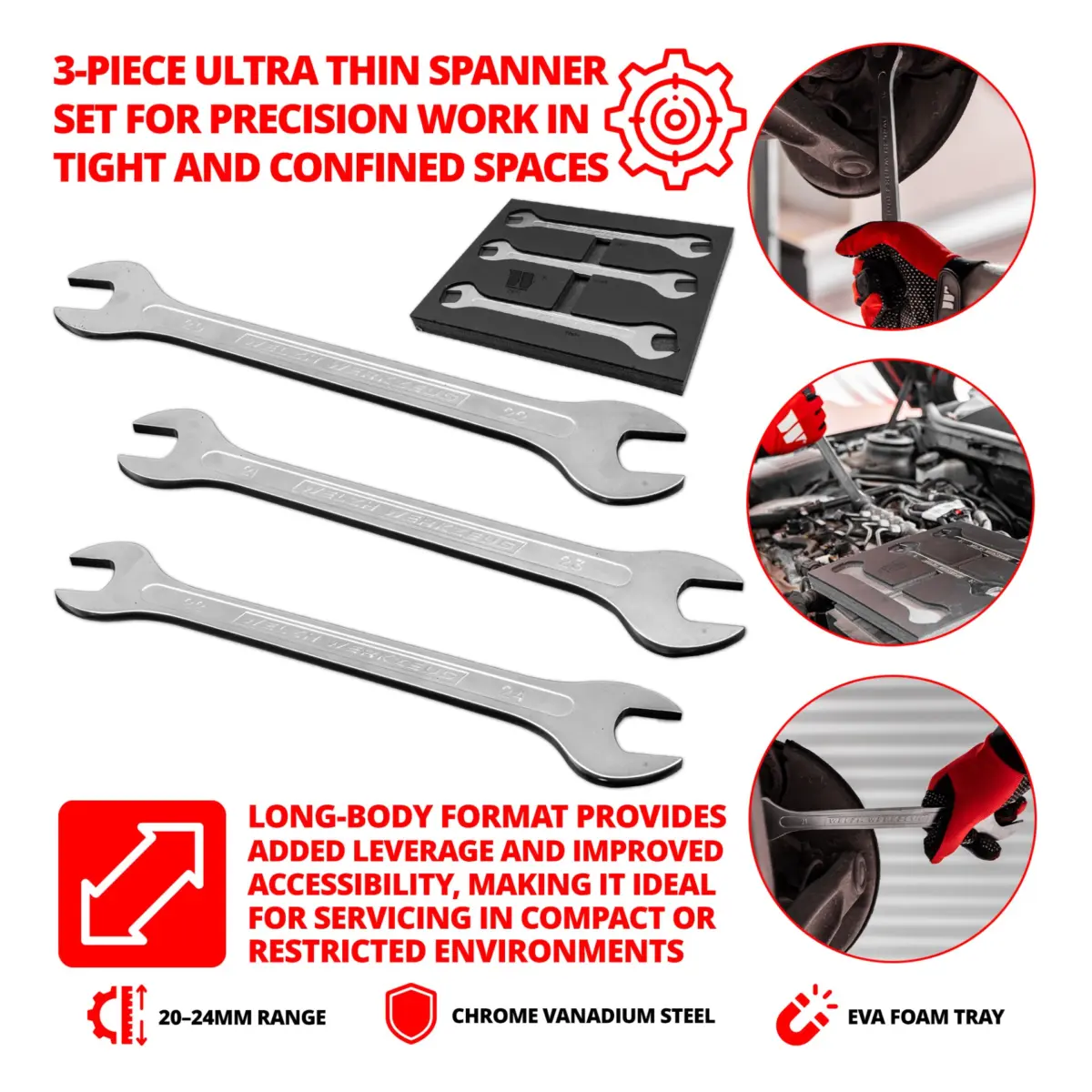 3-Piece Spanner Set; Ultra Thin 20-24mm - Image 3