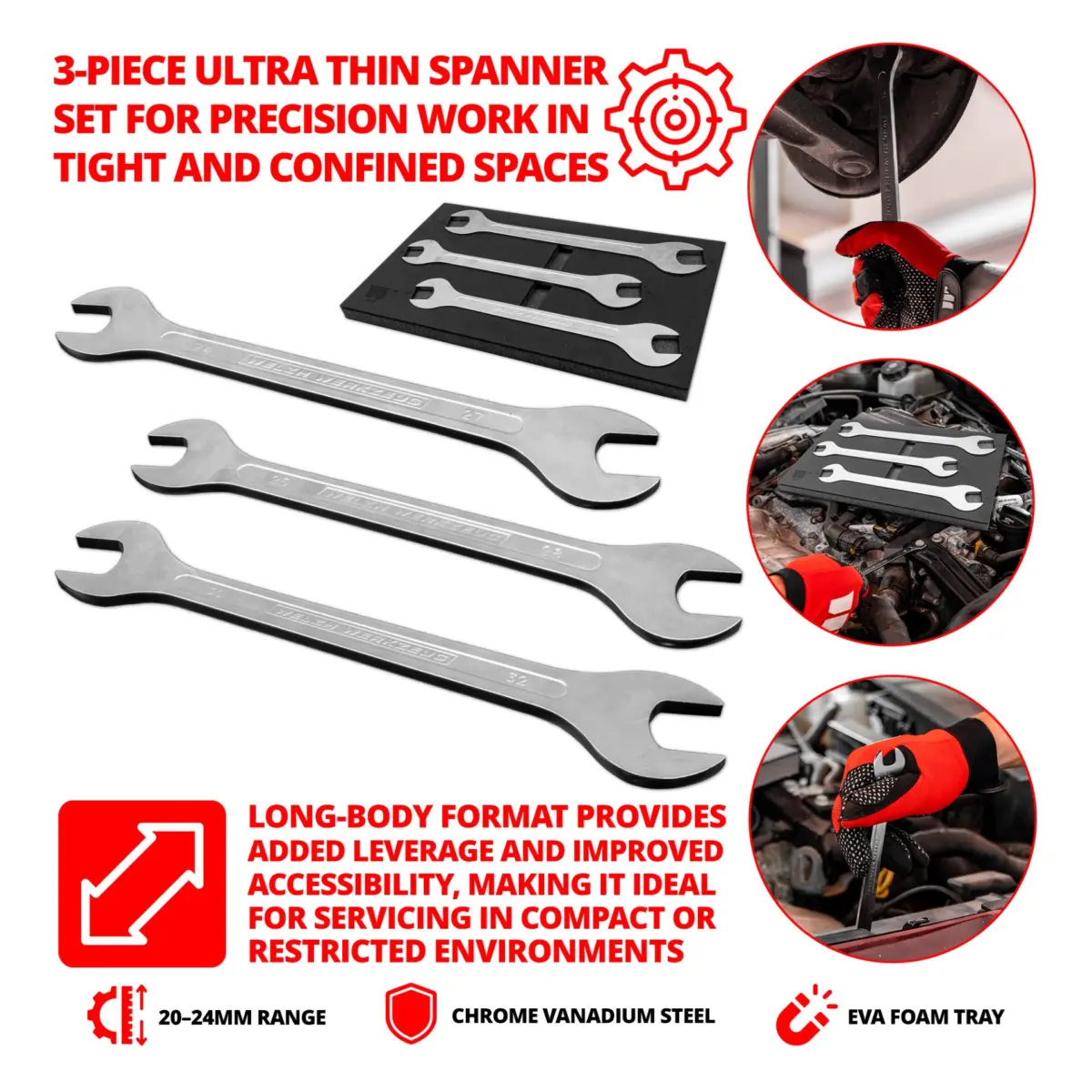 3-Piece Spanner Set; Ultra Thin 24-32mm - Image 3
