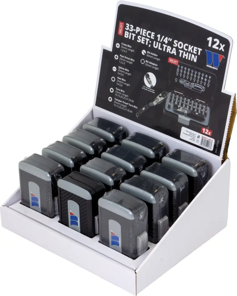 Bit Set; 33-Piece 1/4'' dr Bit Socket Set Ultra Thin **DISPLAY POD QTY12**