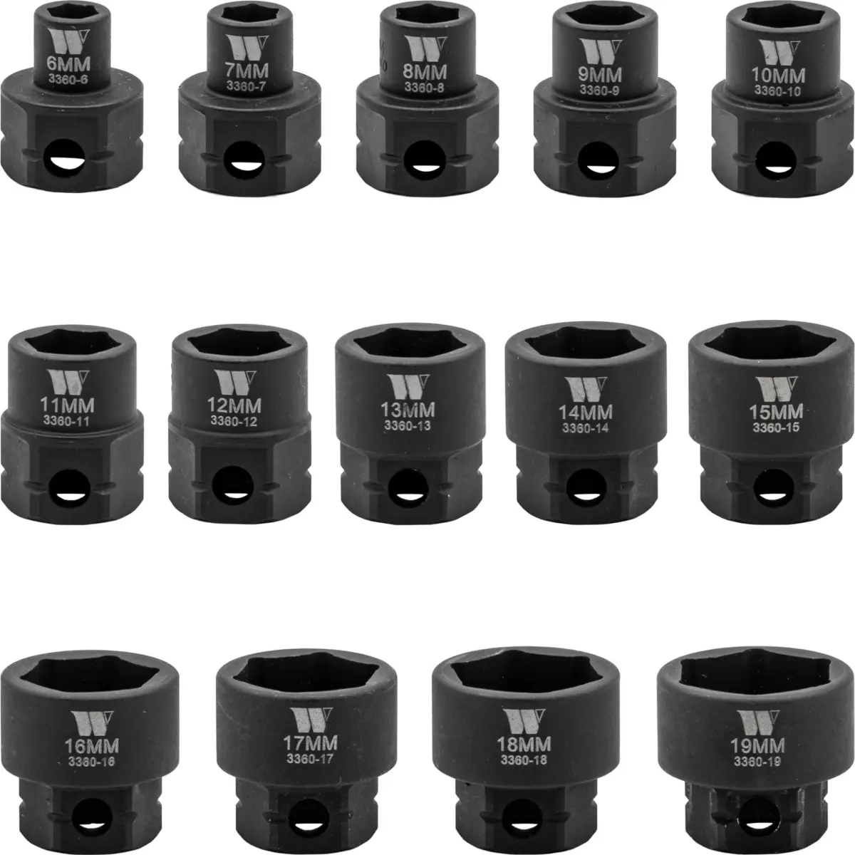 Impact Sockets, 14-Piece Extra Stubby Hex Shanked 3/8''dr 6-19mm - Image 2