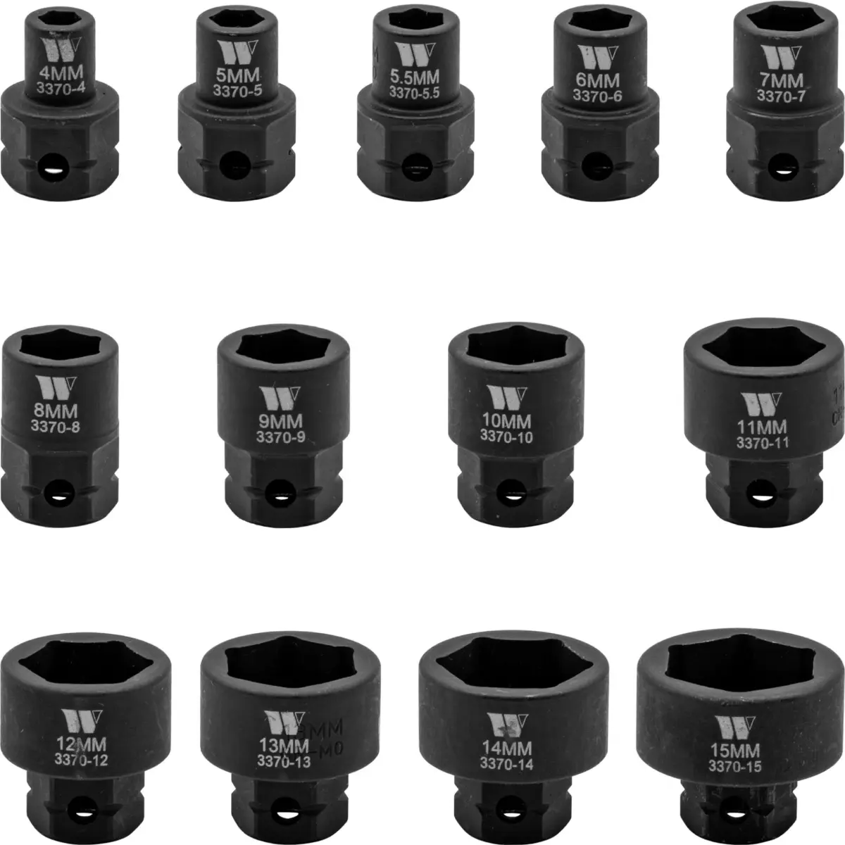 Impact Sockets, 13-Piece Extra Stubby Hex Shanked 1/4''dr 4-15mm - Image 2