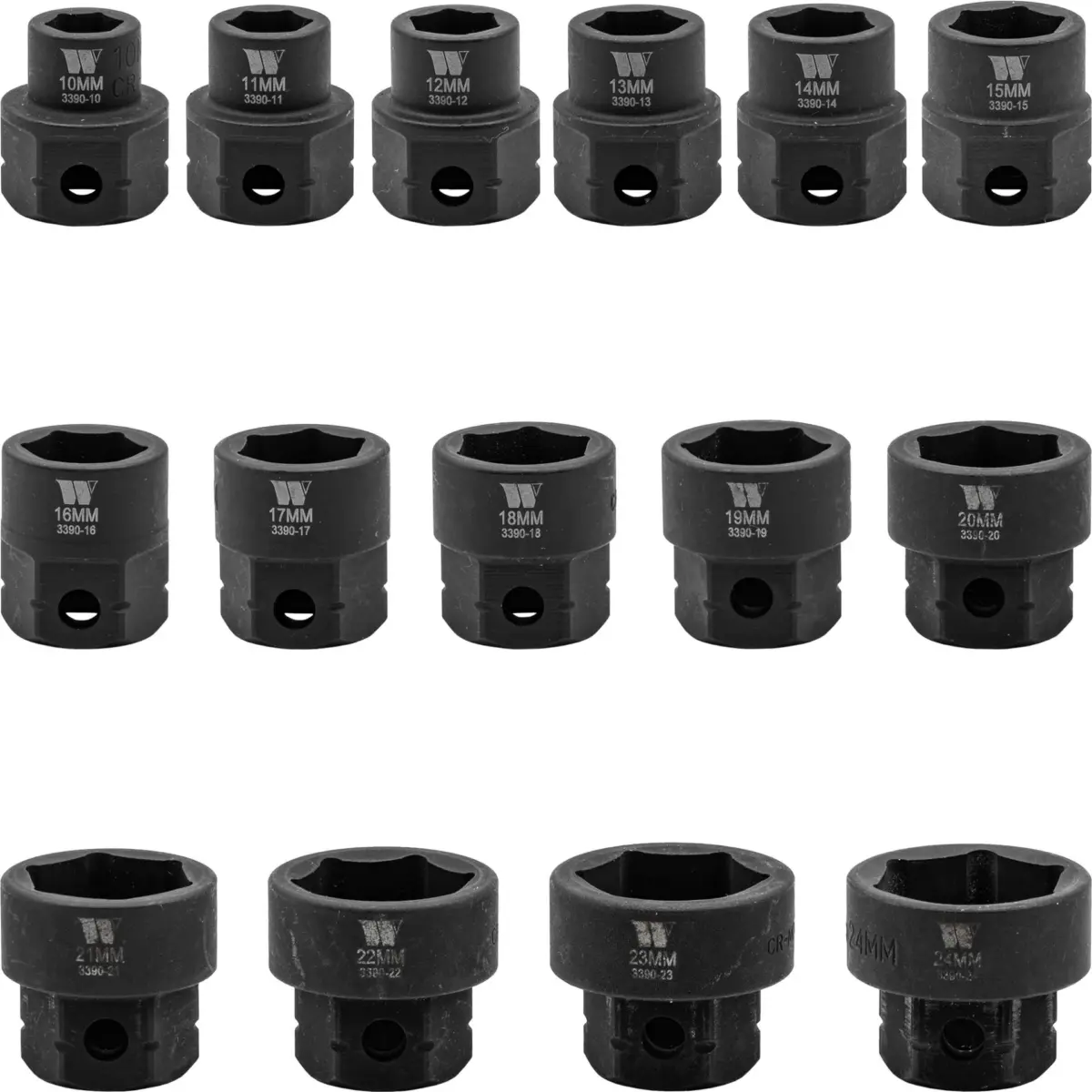 Impact Sockets; 15-Piece Extra Stubby Hex Shanked 1/2''dr 10-24mm - Image 2