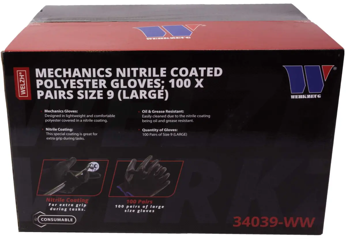 Mechanics-Nitrile Coated Polyester Gloves; 100x Pairs Size 9 (L) - Image 2