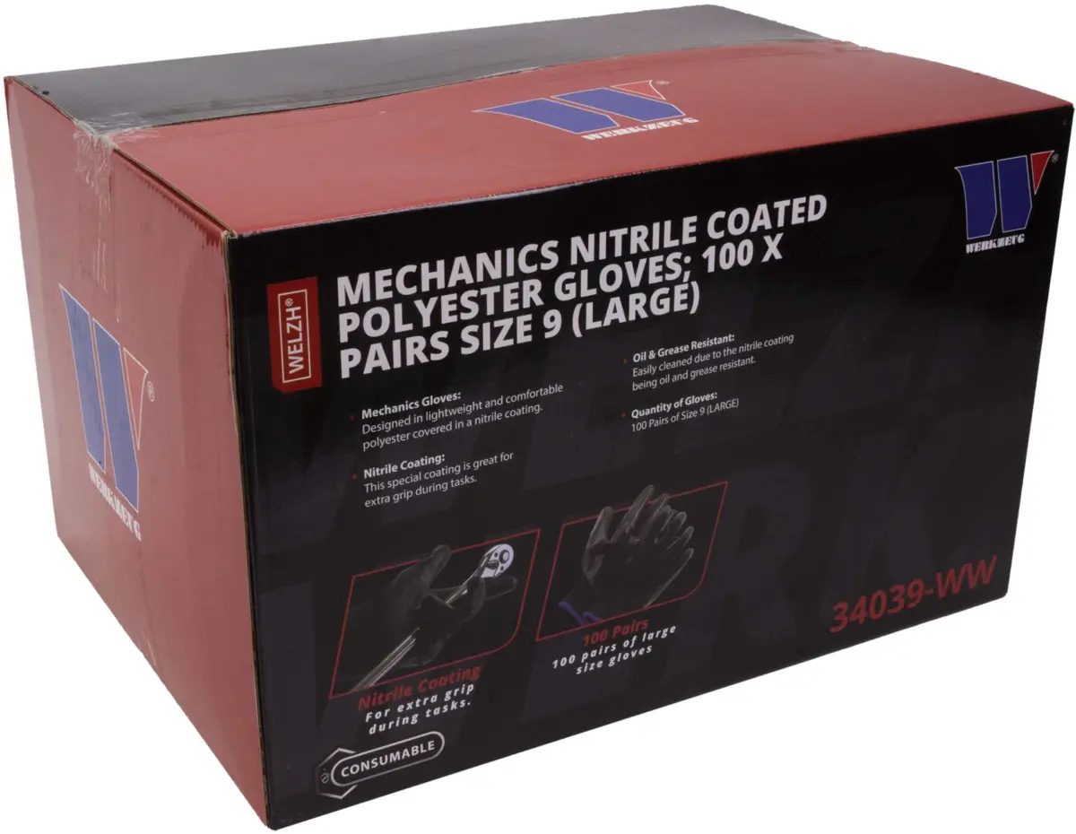 Mechanics-Nitrile Coated Polyester Gloves; 100x Pairs Size 9 (L) - Image 3