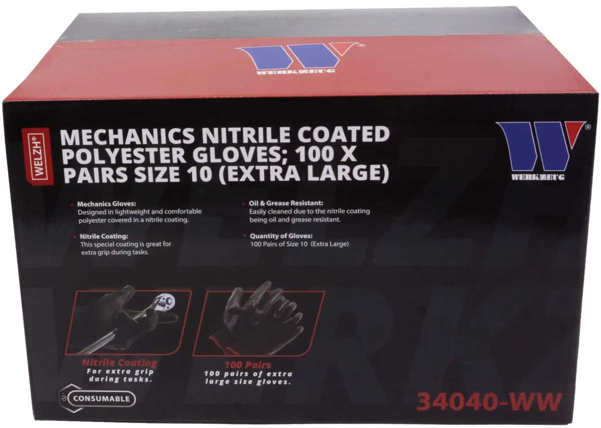Mechanics-Nitrile Coated Polyester Gloves; 100x Pairs Size 10 (XL) - Image 2