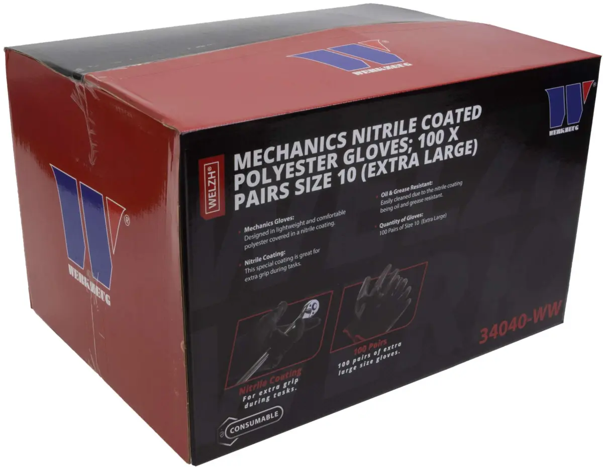 Mechanics-Nitrile Coated Polyester Gloves; 100x Pairs Size 10 (XL) - Image 3