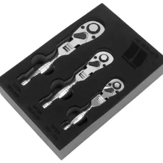 Ratchet Set; 3-Piece Stubby Flexi Head; 1/4'', 3/8'' & 1/2''dr