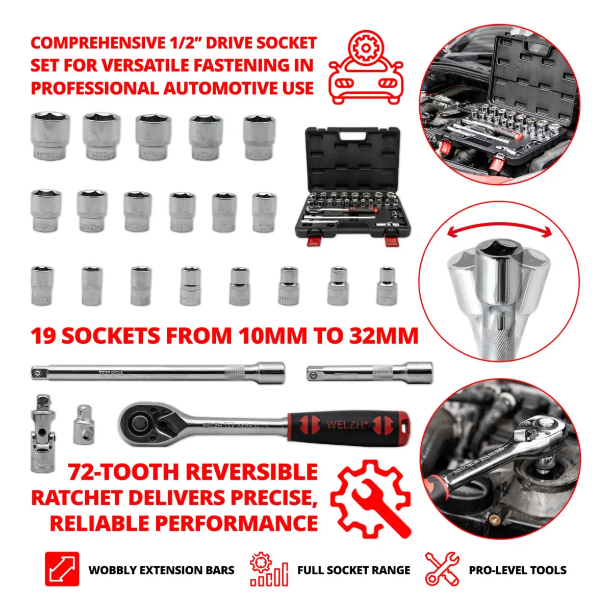 24-Piece Socket Tool Set; 1/2''dr - Image 3