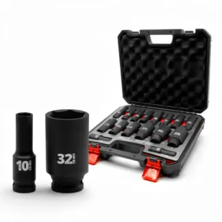 Socket Set; Deep, Impact,1/2''dr  6-Point Dynamic Wall Drive, 10-32 mm