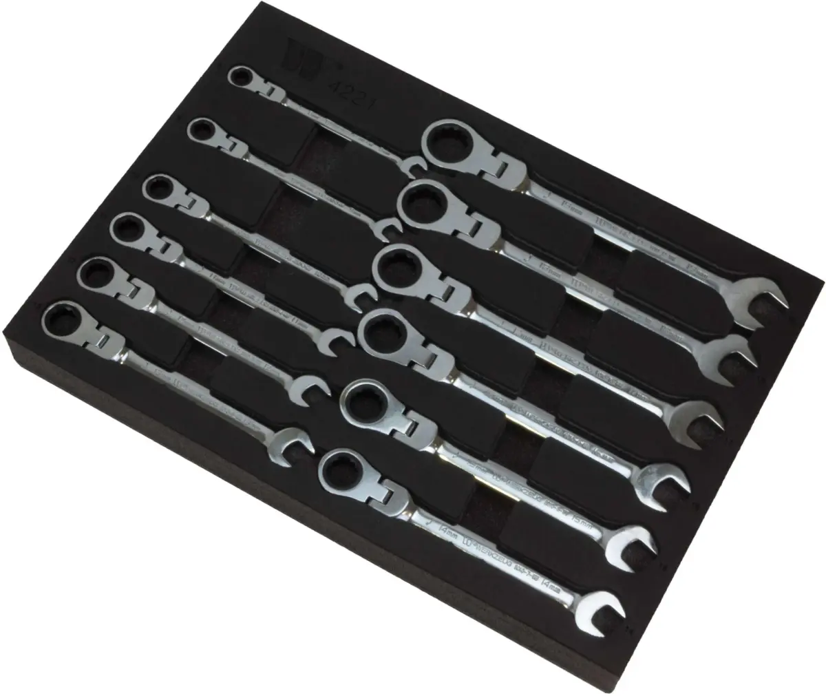 Ratchet Spanner Flexi Head Set;12-Piece 8-19 mm, EPE Foam Tray