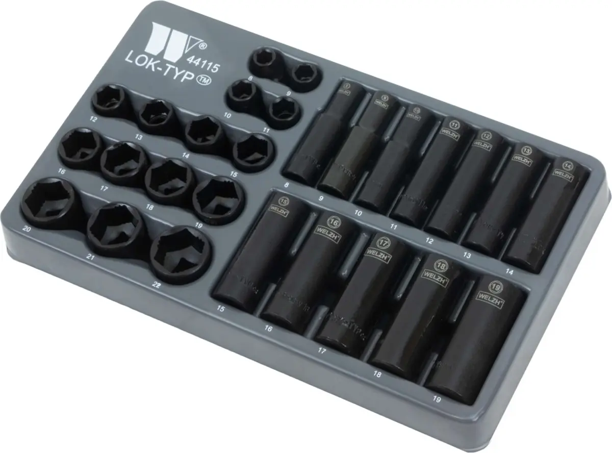 Socket Set; 3/8'', Deep & Shallow, Impact (Lok-Typ?) 8-19 mm