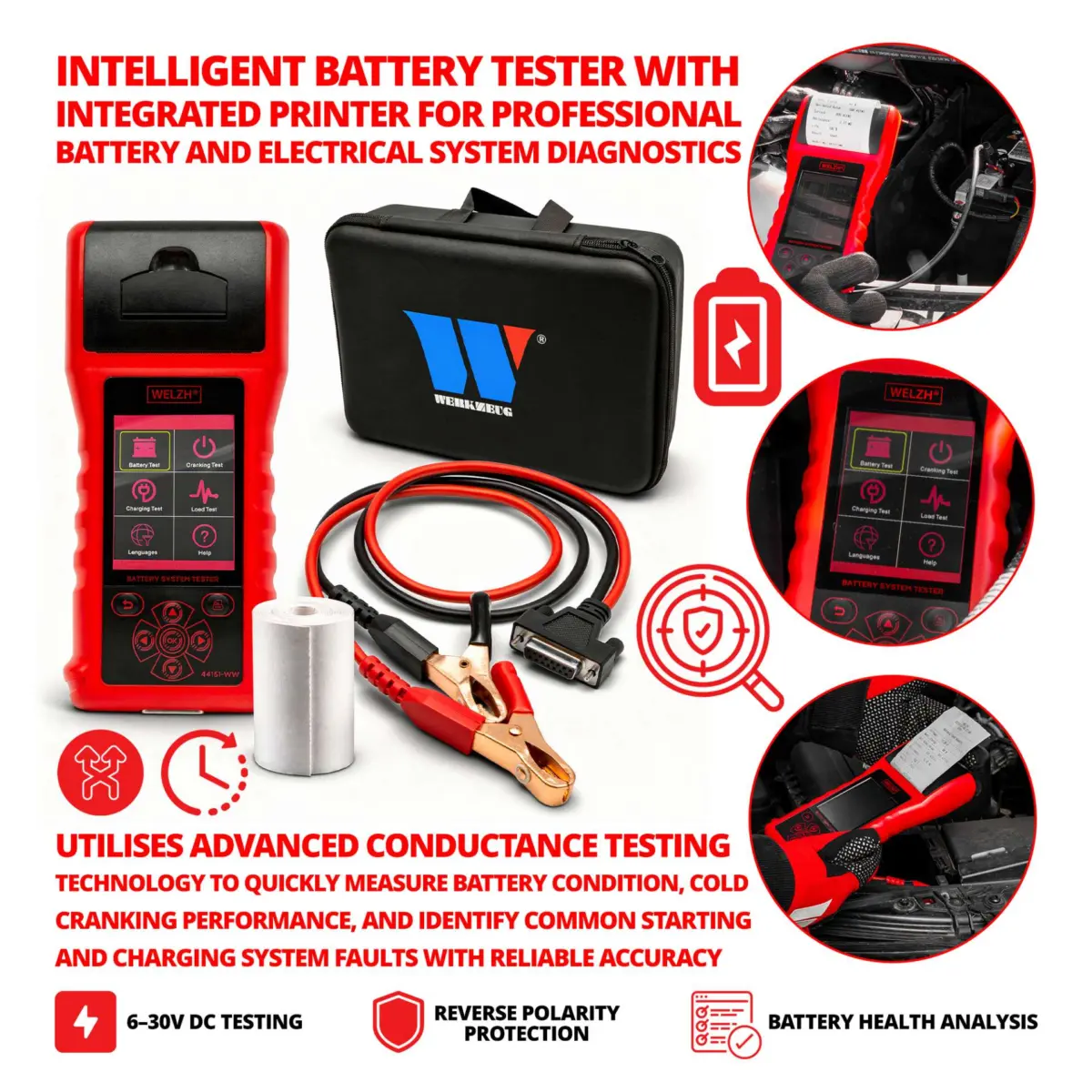 Intelligent Battery Tester With Printer; 6-30V DC - Image 3