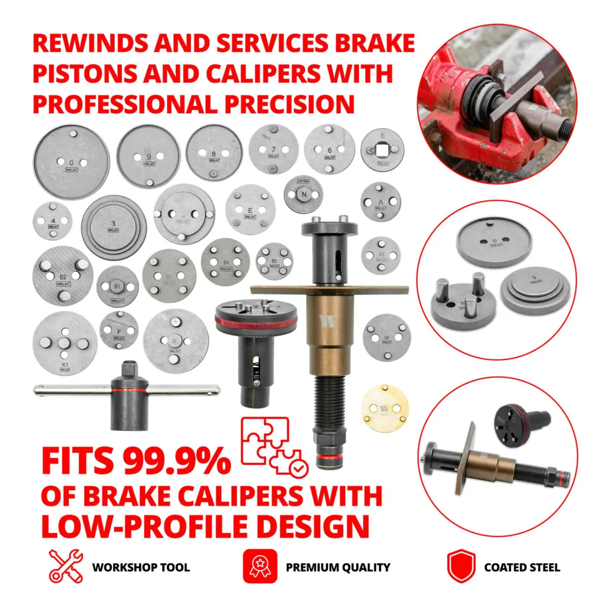 Heavy Duty Ultra Low Profile Brake Re-Wind Kit; 25-Piece - Image 3