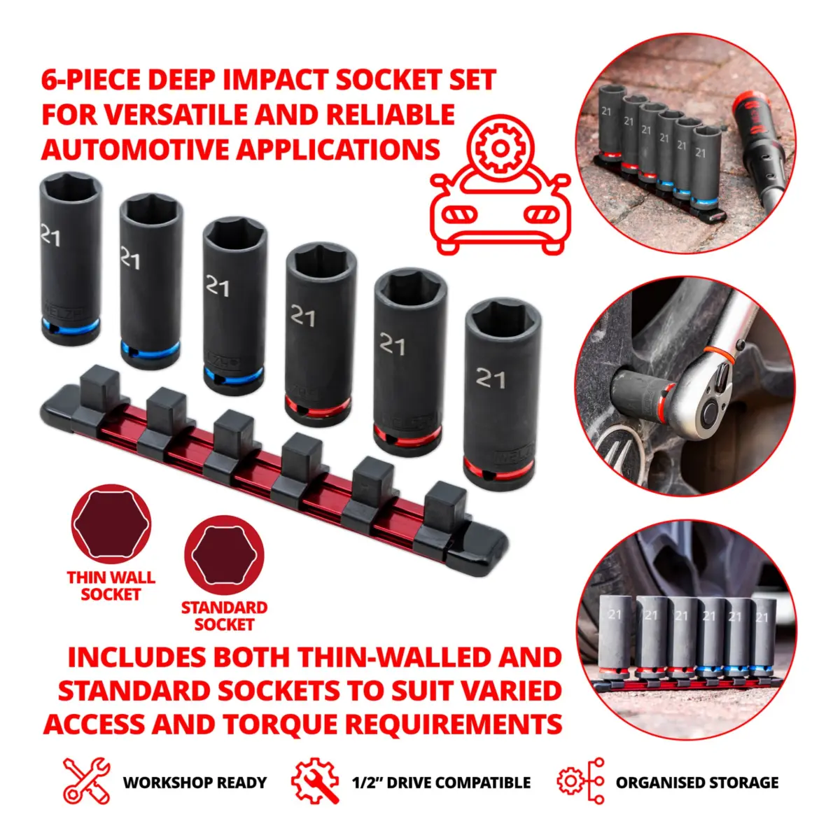 6-Piece Deep Impact Sockets 21-MM - Image 3