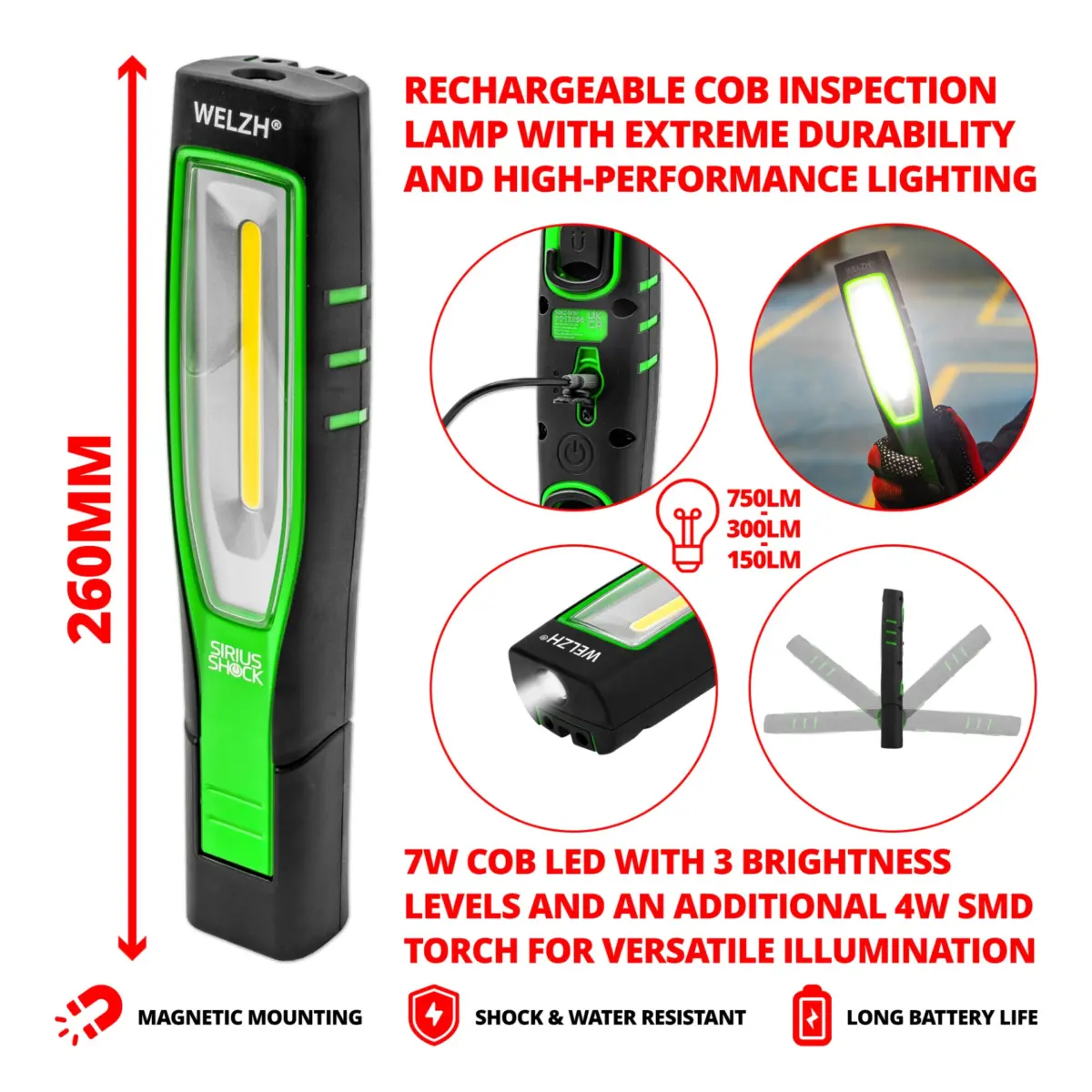 Rechargeable Inspection Cob Lamp; Sirius Range (Green) - Image 2