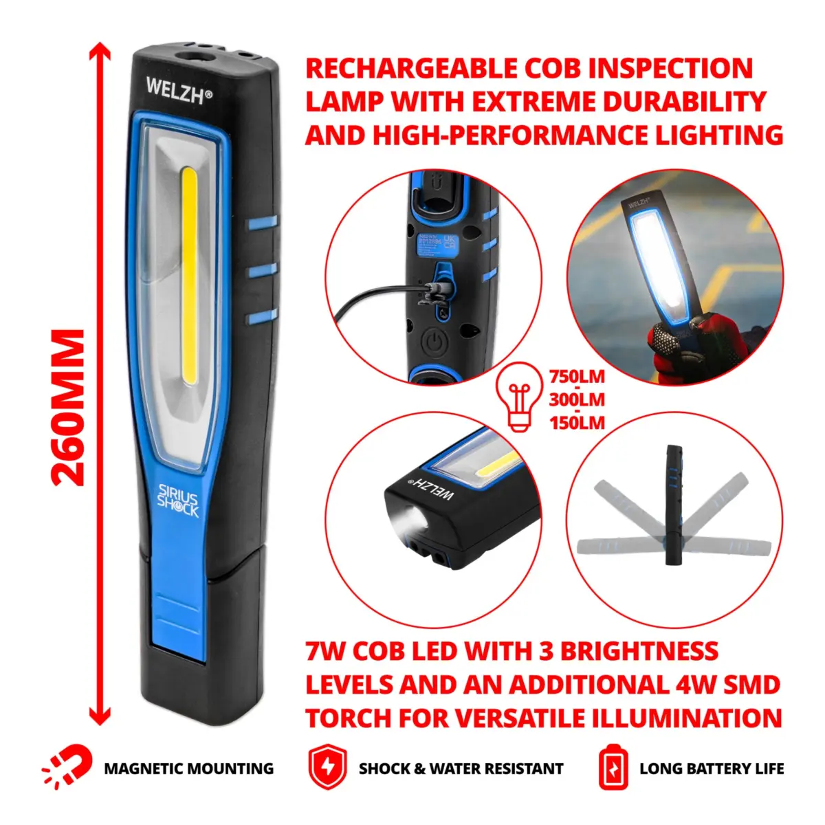 Rechargeable Inspection Cob Lamp; Sirius Range (Blue) - Image 2
