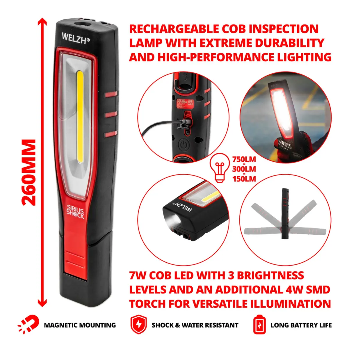 Rechargeable Inspection Cob Lamp; Sirius Range (Red) - Image 2