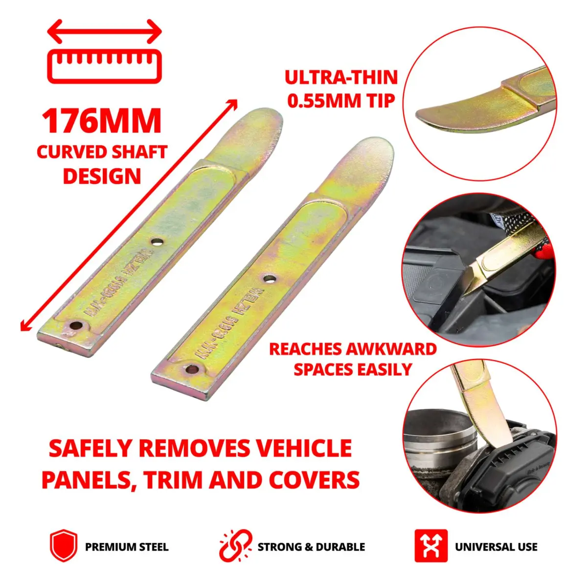 Curved Metal Wedge-Pry Tools; - Image 2