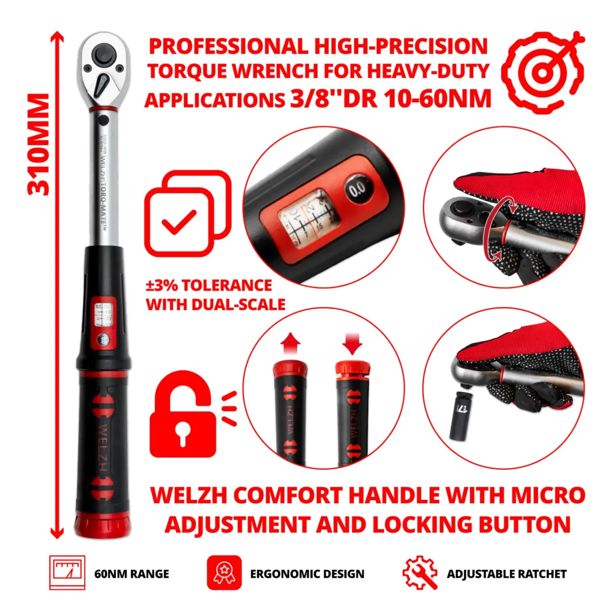 Torque Wrench ''Torq-Mate' 3/8''DR 10-60Nm - Image 3